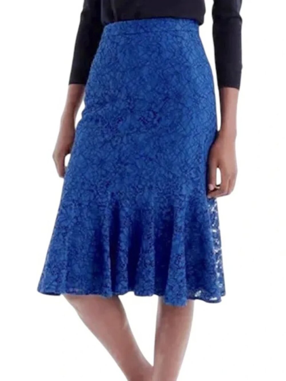 NWT J Crew Lace Trumpet Midi Skirt Baroque Blue 6
